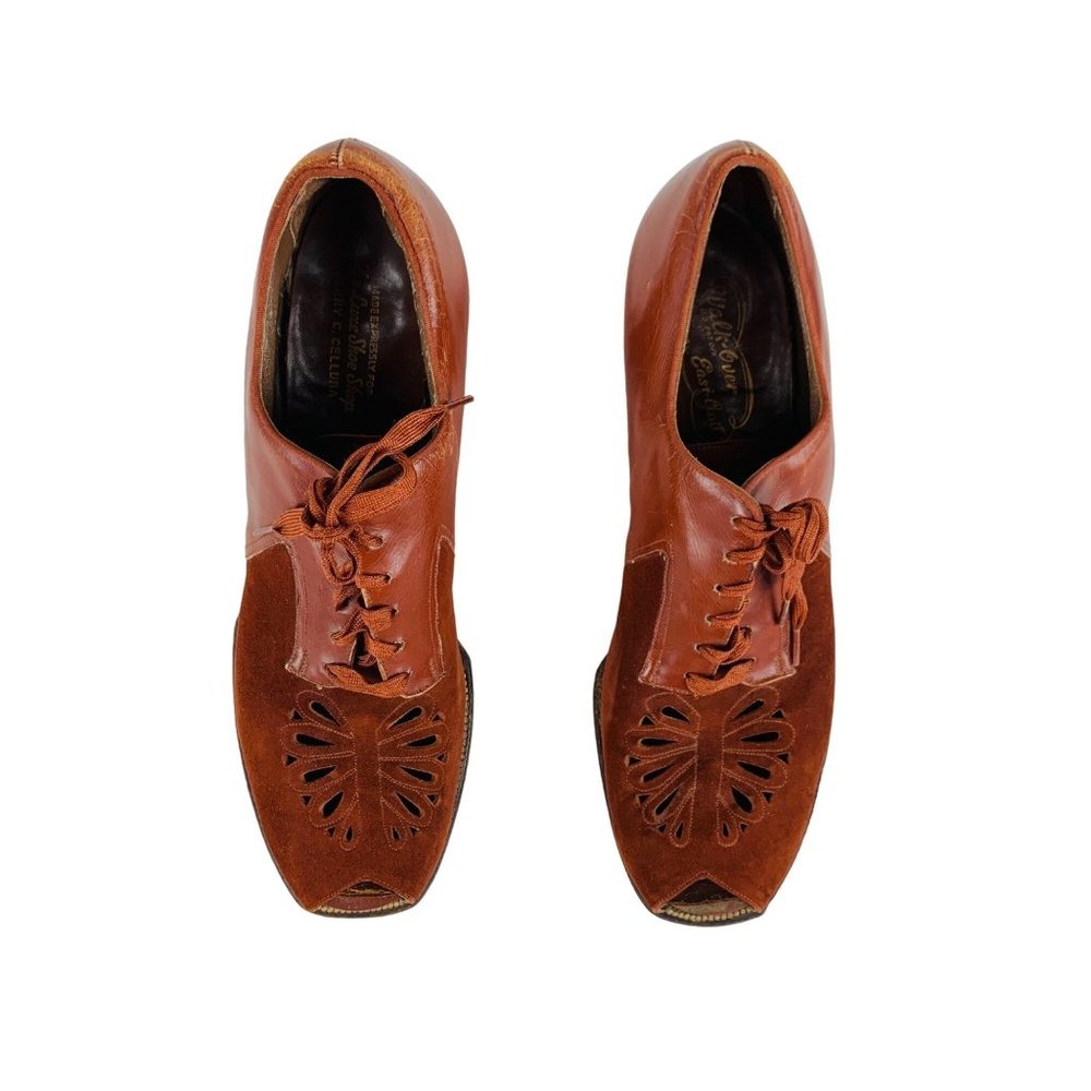 Vintage 1930s Rust Heels Easi-Gait Brown Lace Up Oxfords - Picture 3 of 10